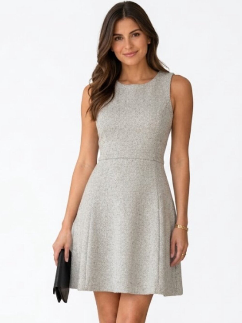 Theory | Libi Dress Madison Sleeveless Tweed Bonded Dress White Gray | Size 12